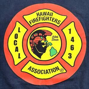 HAWAII FIREFIGHTERS ASSOCIATION SHIRT MENS MEDIUM BLUE BAYSIDE LOCAL 1463 TEE